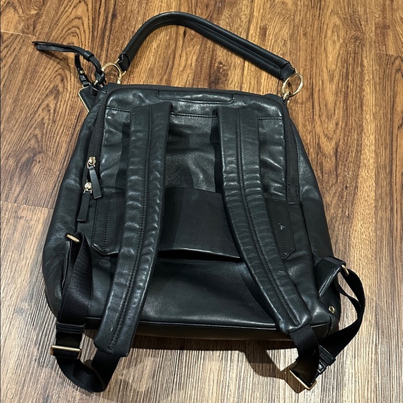 Tumi Liv Voyager Convertible Backpack Tote Black Leather with Gold - Picture 2 of 12